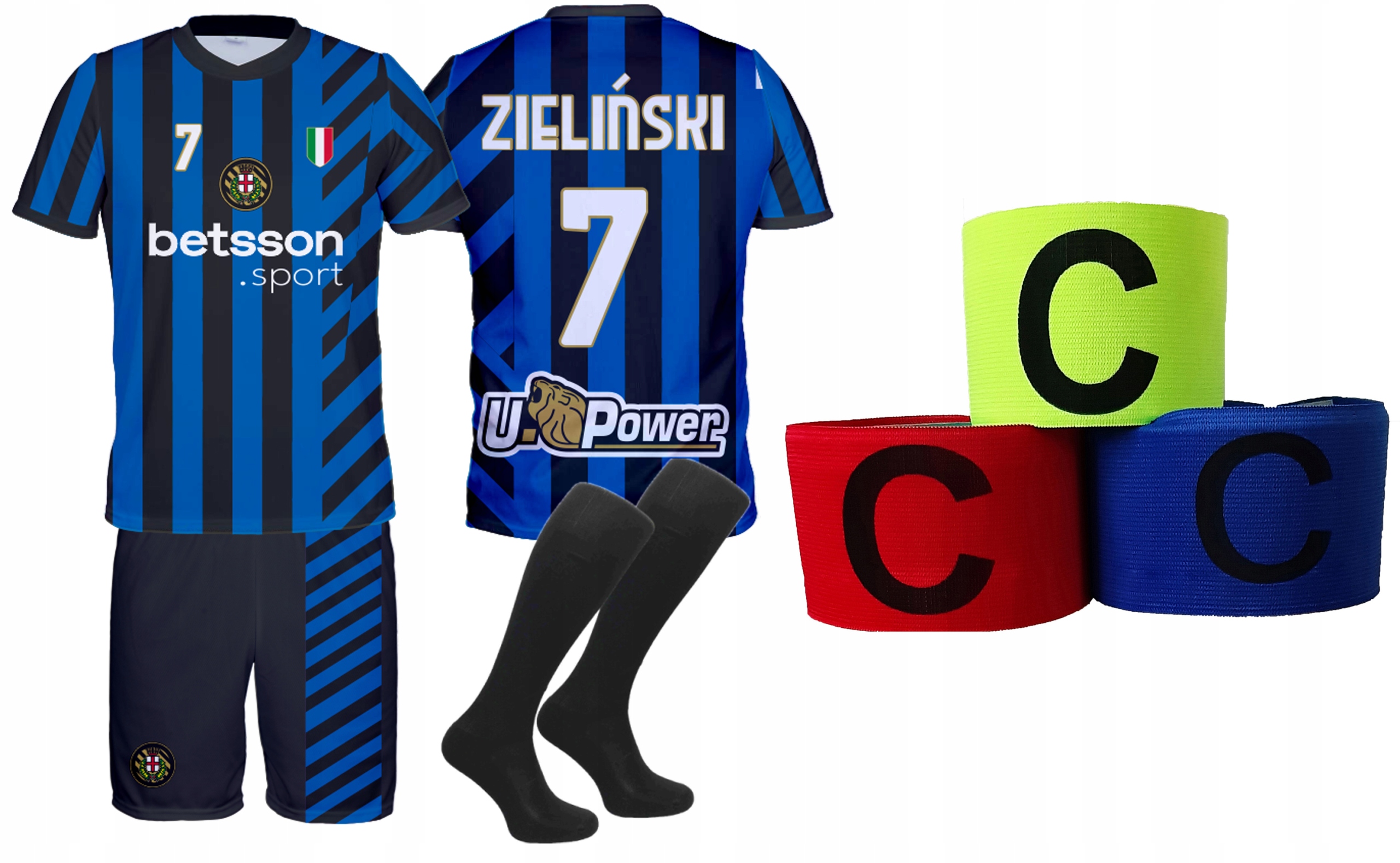 Strój Piłkarski Zieliński koszulka spodenki getry opaska r. 146