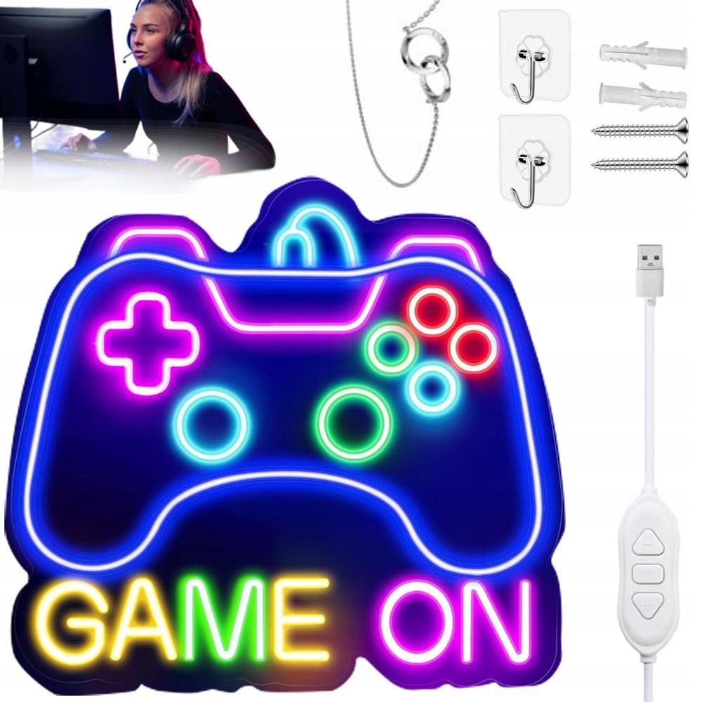 Neonová Ledová Ozdoba Ve Tvaru Gamepadu Pro Dekoraci Herny