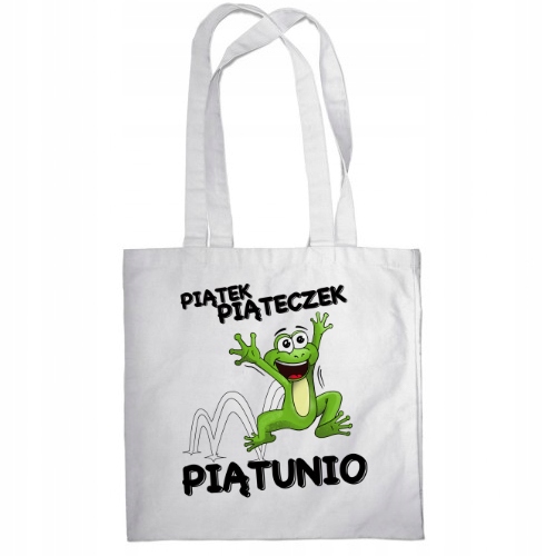 TORBA NA ZAKUPY BAWEŁNA PREZENT ŻABA PIĄTECZEK Materiał bawełna