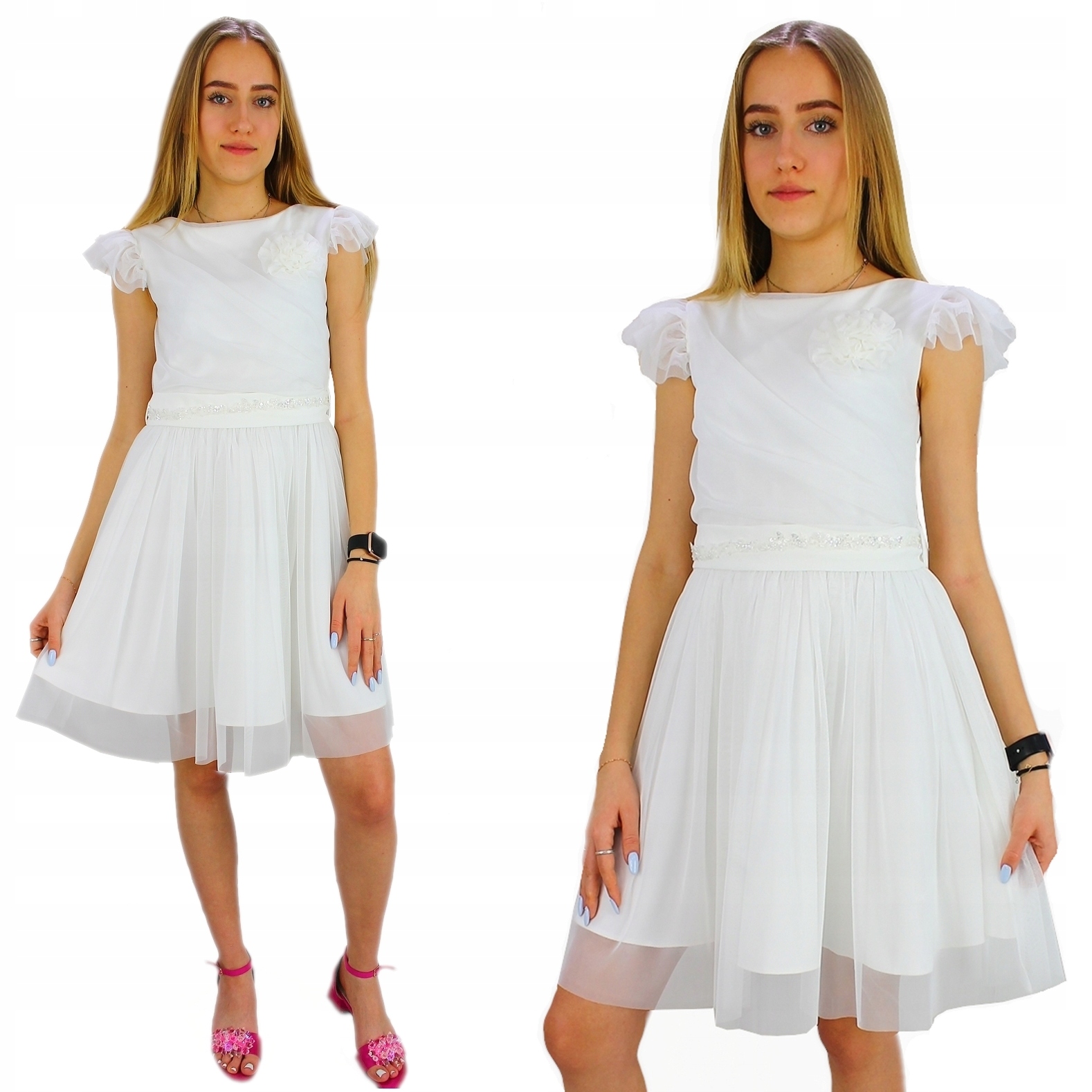 WIZYTOWA ELEGANCKA SUKIENKA KOMUNIA WESELE 164