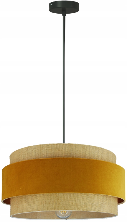 Moderní závěsná lampa Boho Duo Juta s hořčicově medovým velurem