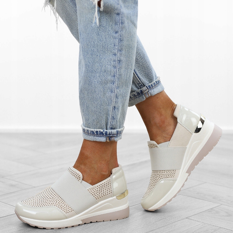 Beżowe półbuty sneakersy na koturnie LDLJ-125 r.40 Długość wkładki 26 cm