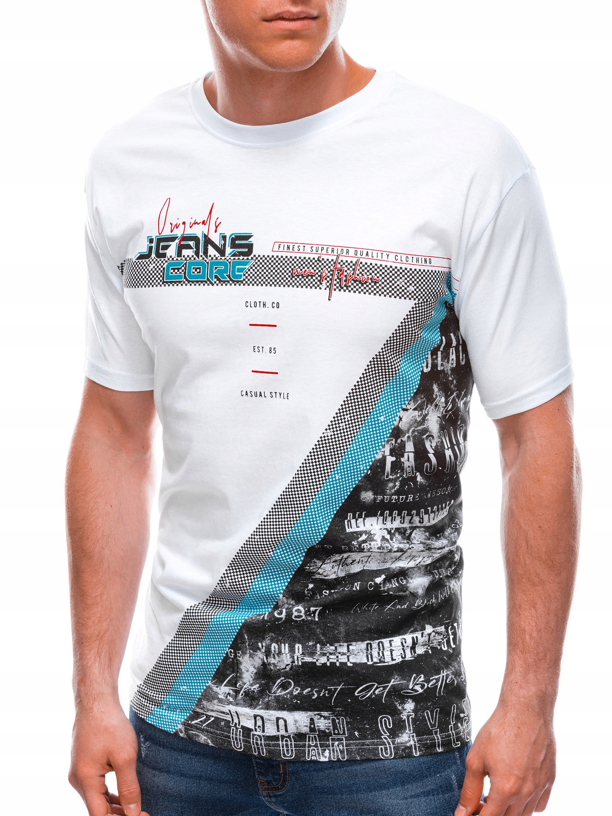 

T-shirt męski z nadrukiem 1665S biały XXL
