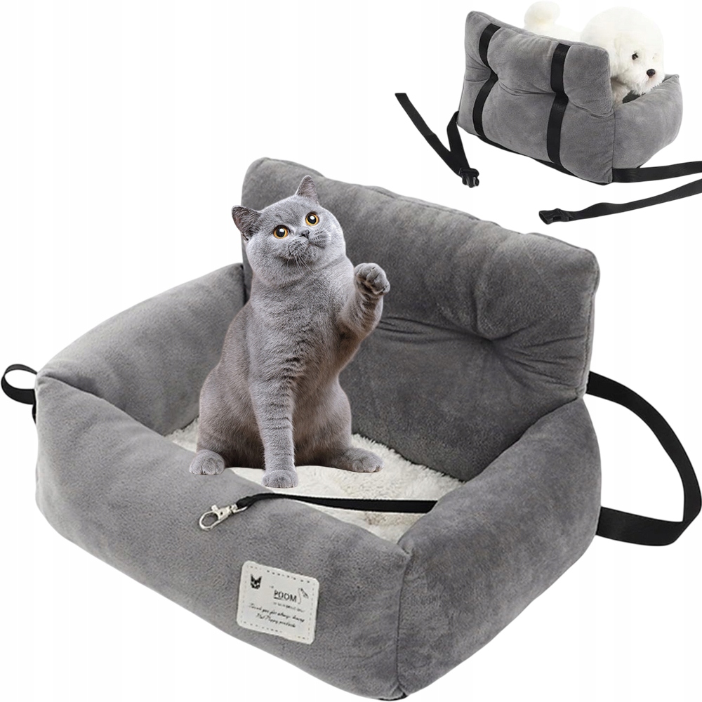 Levně Přepravka Do Auta Pro Psa Kočku Autosedačka Podložka Šedá 53 CM