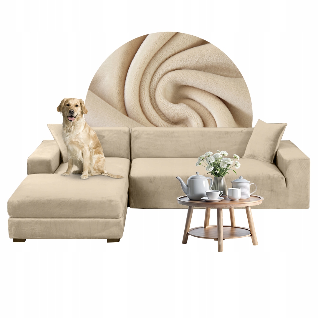 Sada potahů na roh L 2+3 os. Tlustý Welur Krémová