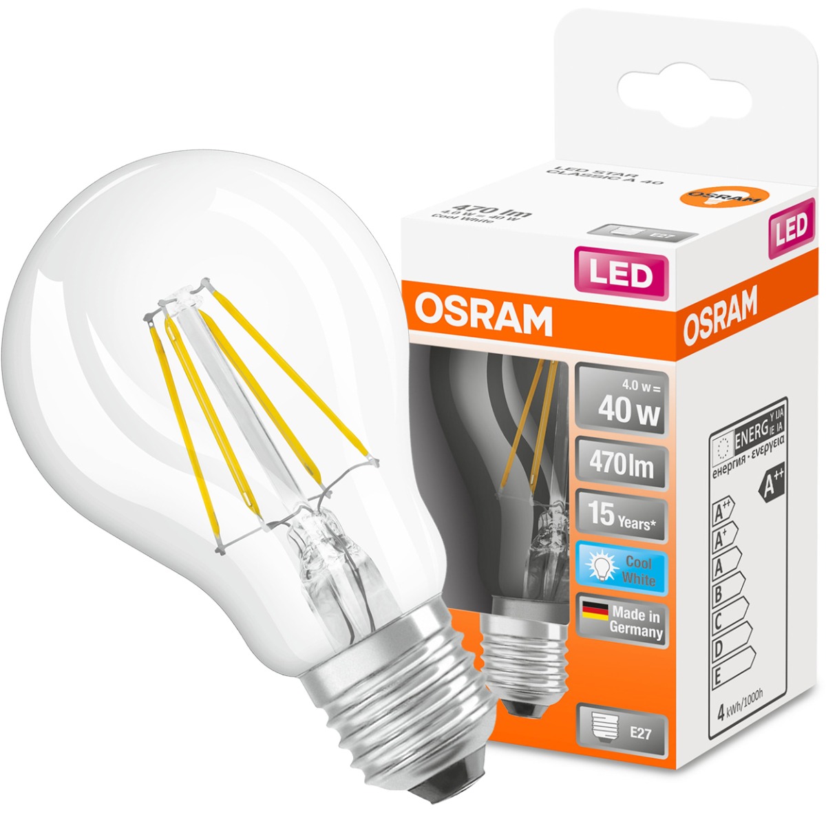 

Żarówka Led Filament A60 4W 40W E27 4000K Osram