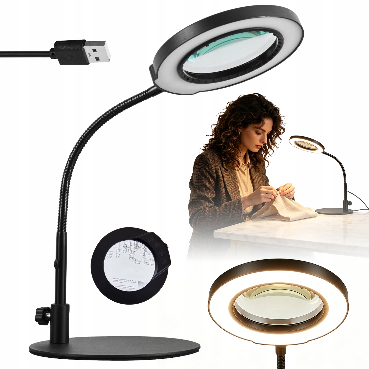 Led Lampa S 10X Lupou S Výklopným Ramenem Usb, 5 Barevných Režimů