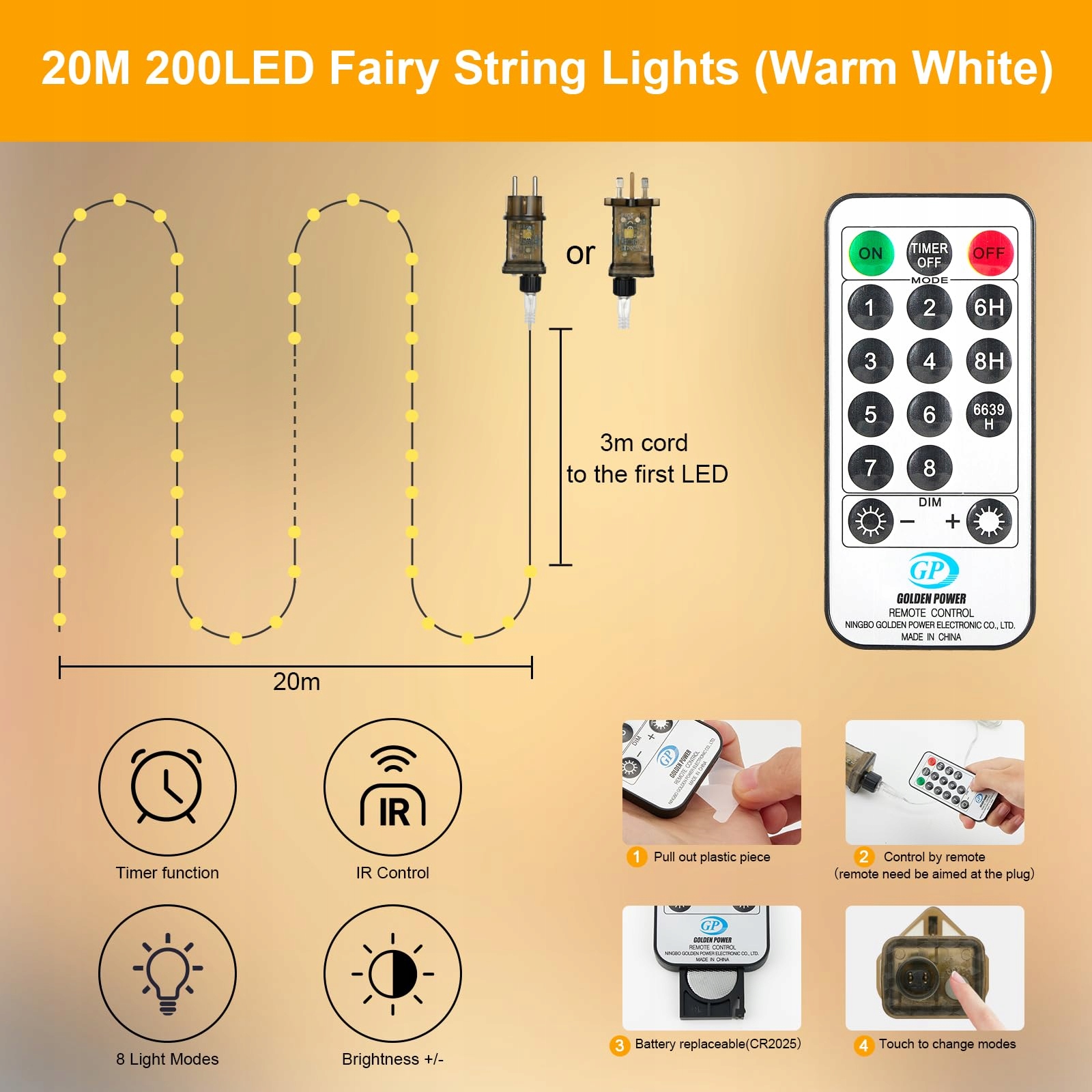 VACOULERY Girlanda Wodoodporna Lampki Łańcuch Świetlny 200LED 23M — miniatura 9