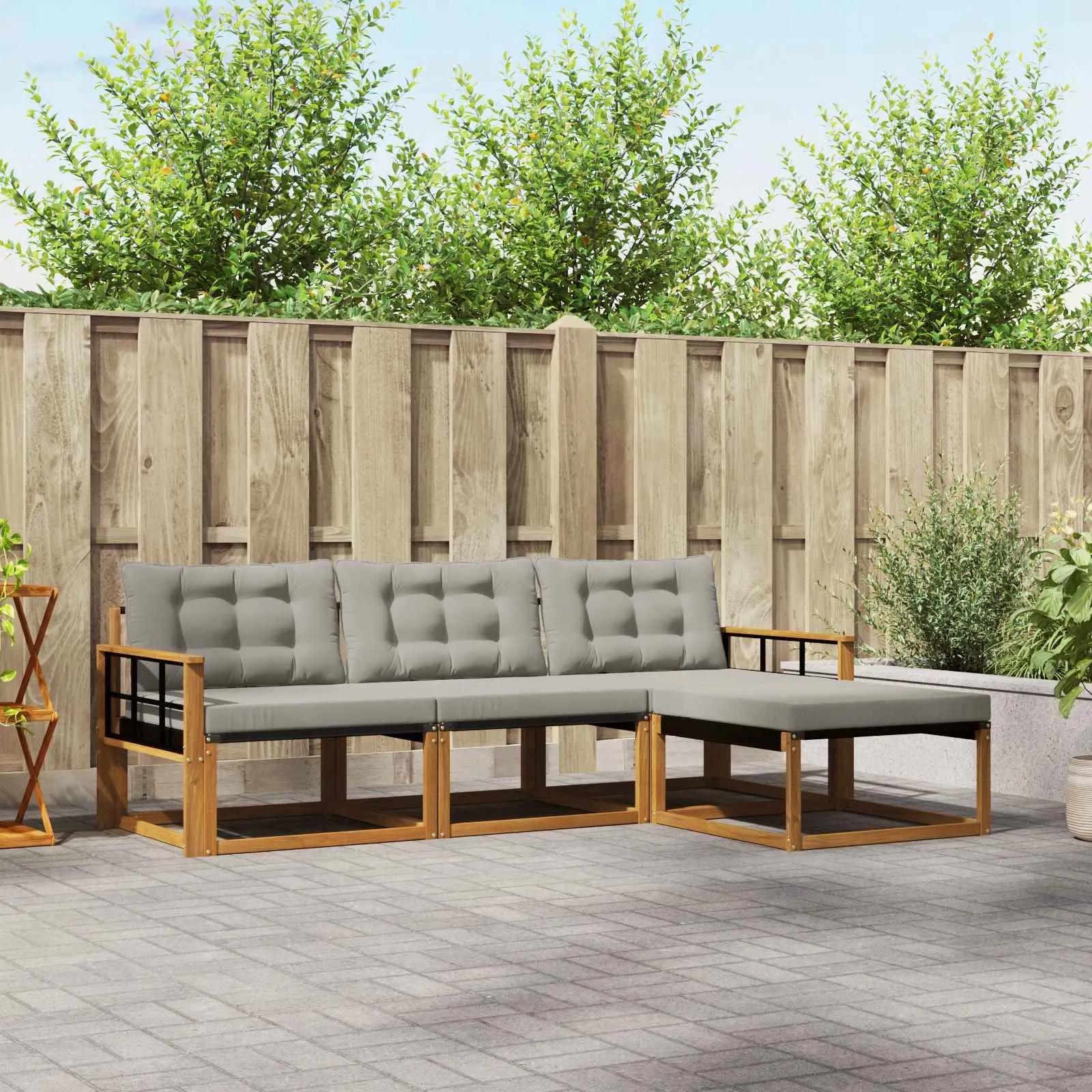 vidaXL Venkovní pohovková souprava 4 pcs Přírodní a světle šedá