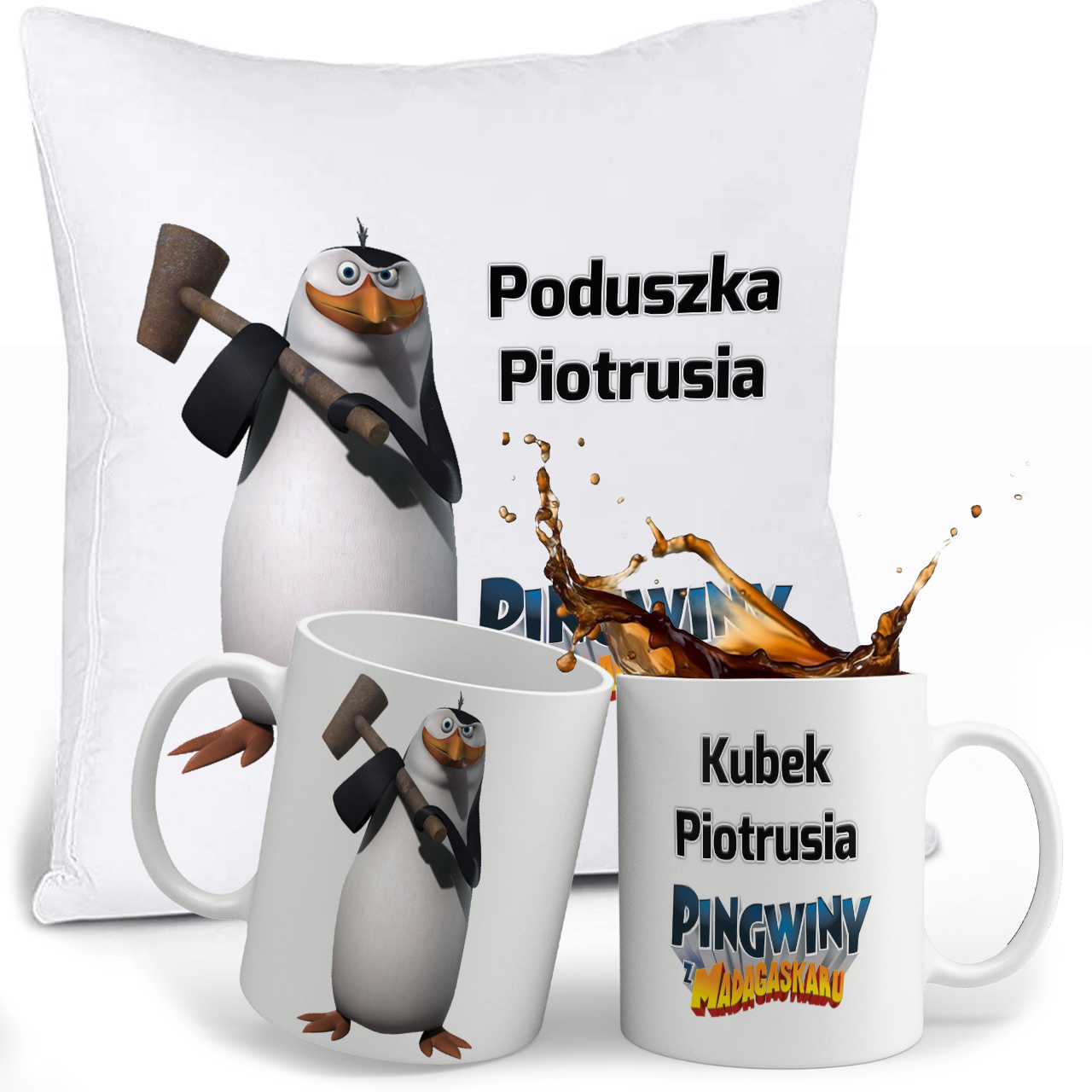 

Zestaw Pingwiny z Madagaskaru Kubek Poduszka