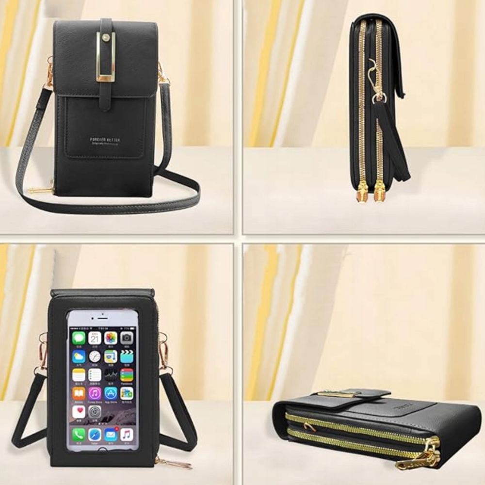 MINI TOREBKA DAMSKA PORTFEL NA TELEFON KOPERTÓWKA CZARNA LISTONOSZKA ETUI Kolor czarny