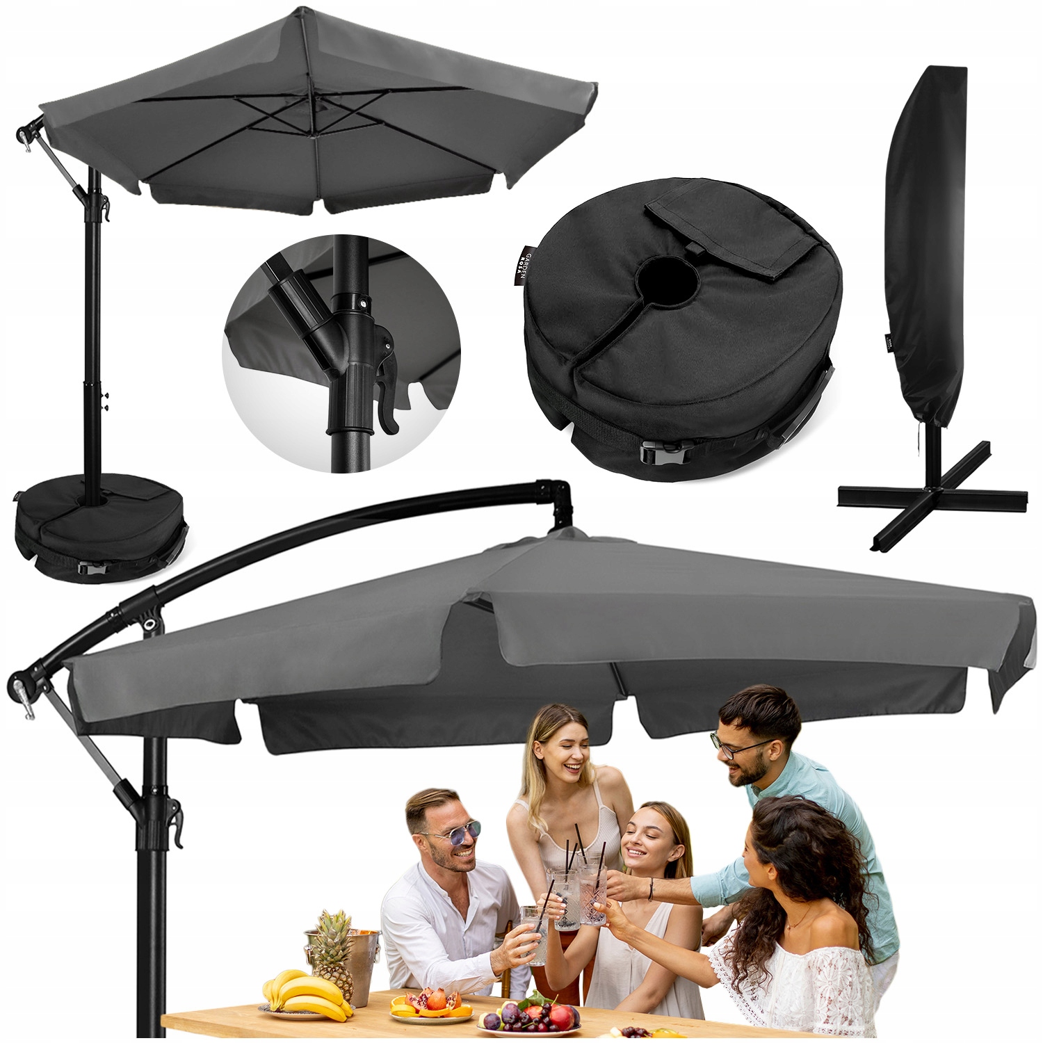 Parasol Ogrodowy Duży 360° Składany Z Falbaną Wysięgnikiem Mocny 400cm