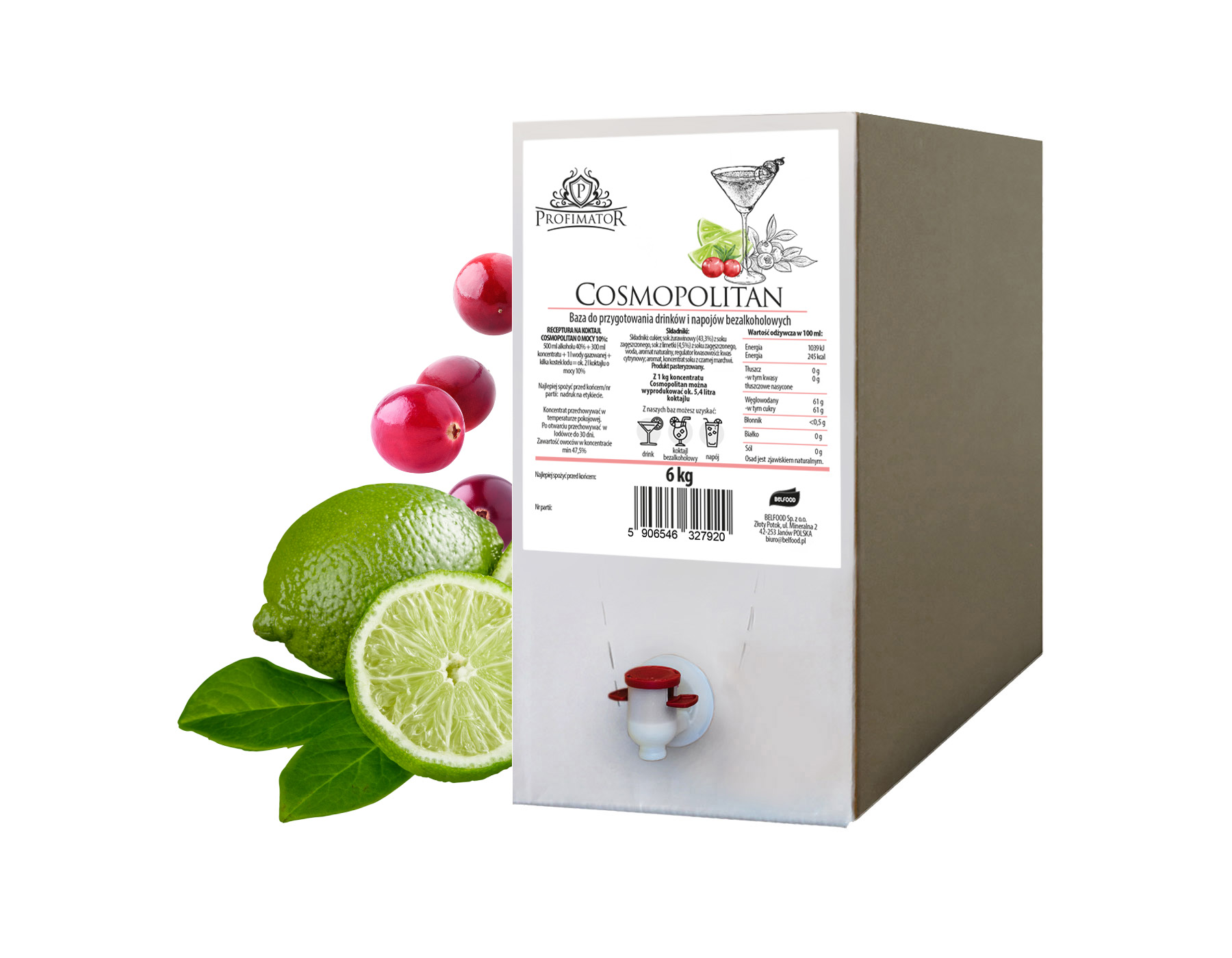Syrop barmański baza do drinków koncentrat Profimator Cosmopolitan box 6 kg
