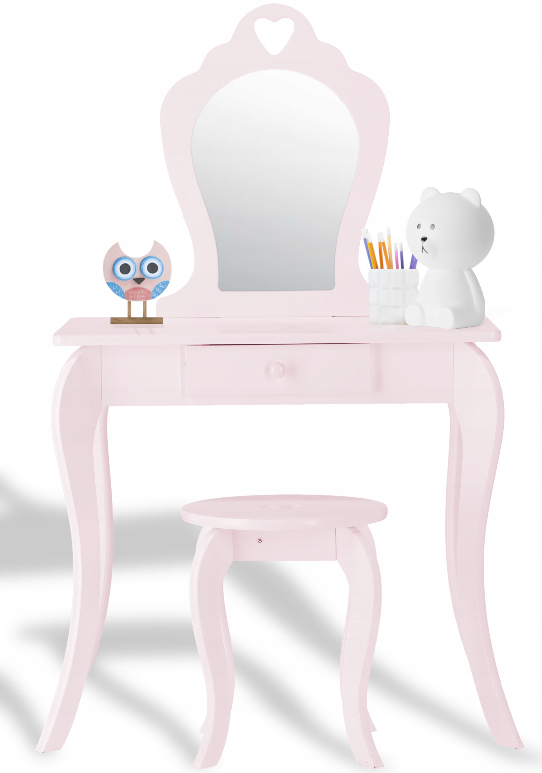 TOALETKA KOSMETYCZNA BIAŁA DLA DZIEWCZYNKI LUSTRO TABORET