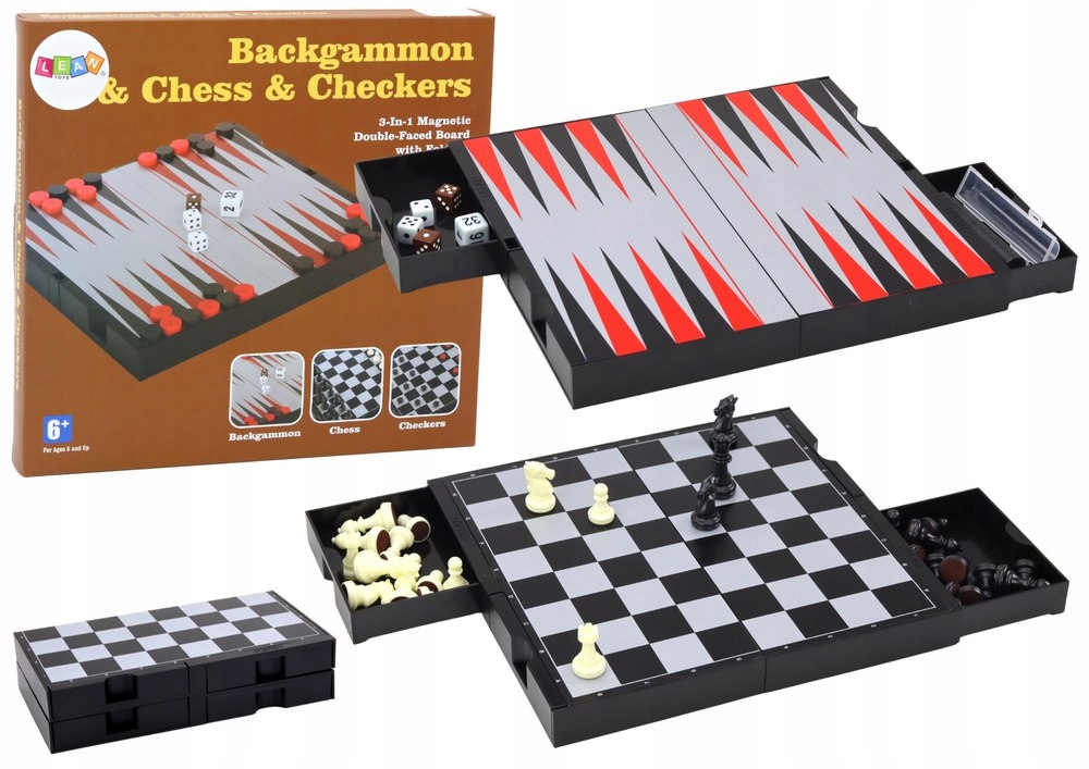 ZESTAW GIER 3W1 PLANSZA MAGNETYCZNA SZACHY WARCABY BACKGAMMON
