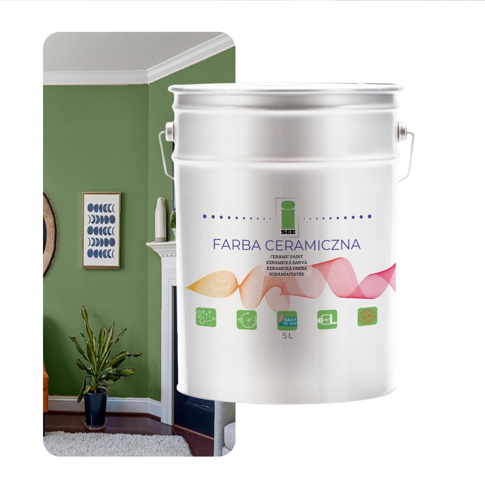 Umývateľná Keramická Farba Na Steny Zelená Olivová 5 L, Odolná Voči Škvrnám