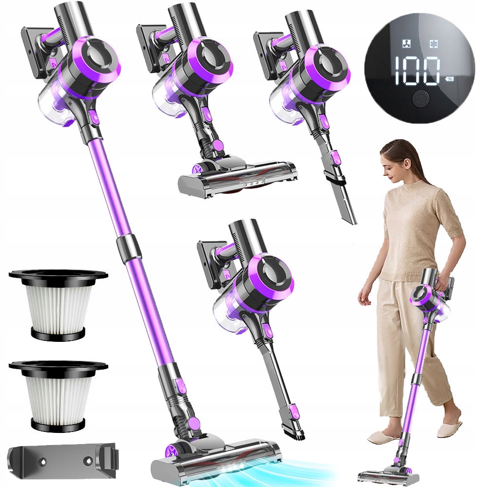 4 W 1 Ręczny Odkurzacz Bezprzewodowy Zestaw 400 W 30 Kpa 6 Ah AKU*2 Led