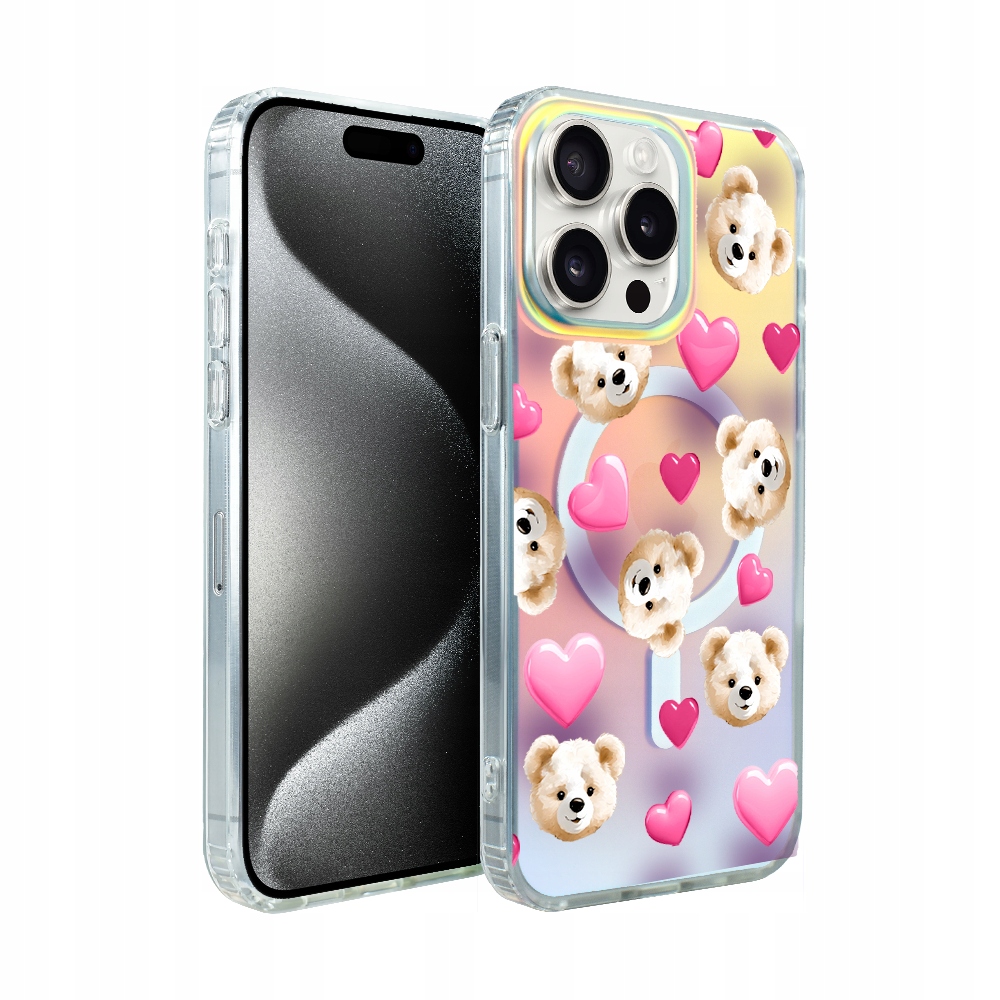Pouzdro pro iPhone 15 Pro Ibizu s MagSafe měnící barvu, medvídek a srdíčka