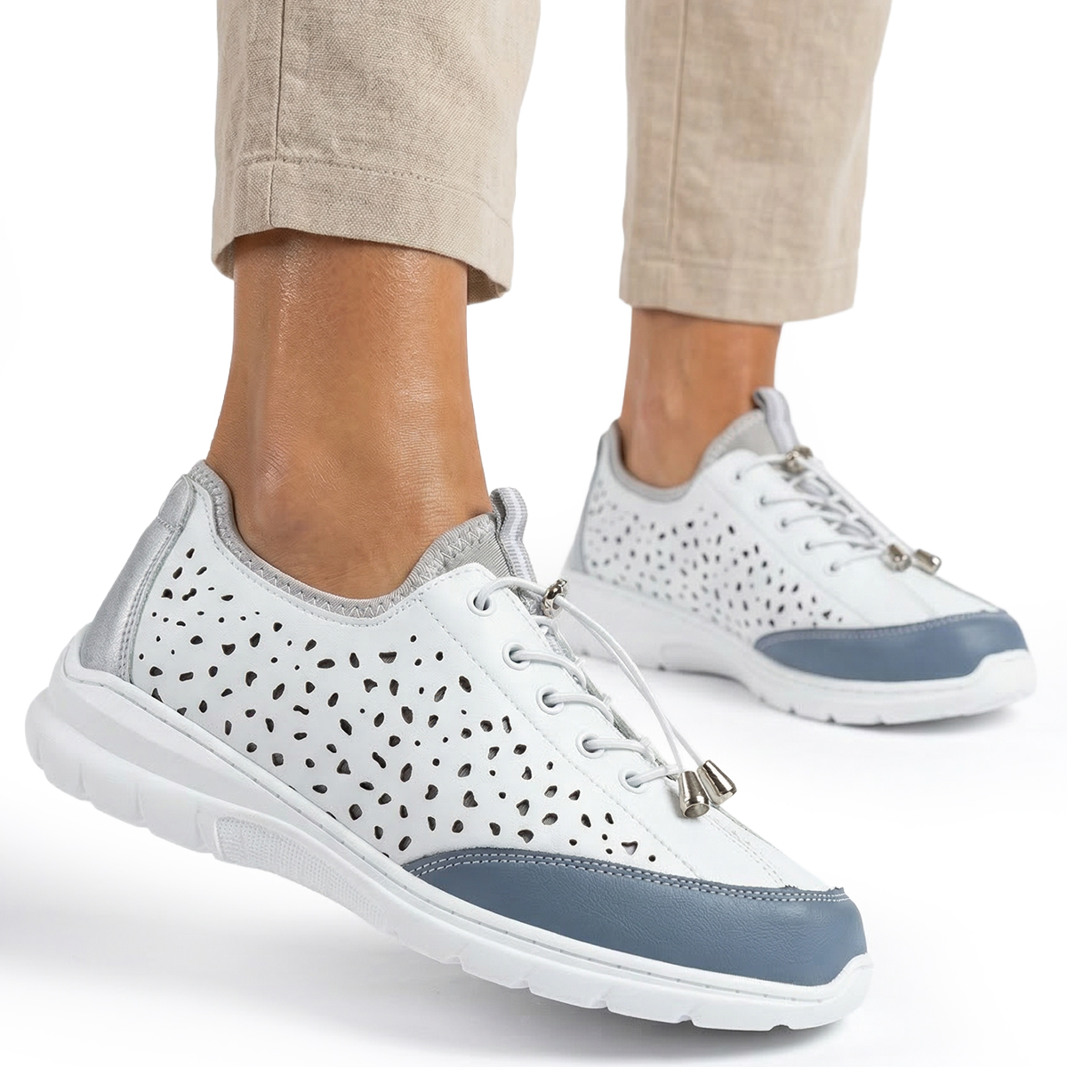 Dámské polobotky tenisky bílé Kožené elastické jarní Wojtyłko 40