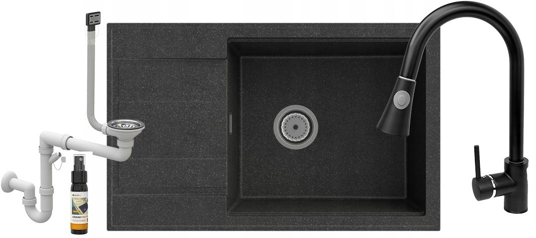 Granitový Drez S Odkvapkávačom Louis, Jednokomorový Sifón, Batéria Snake