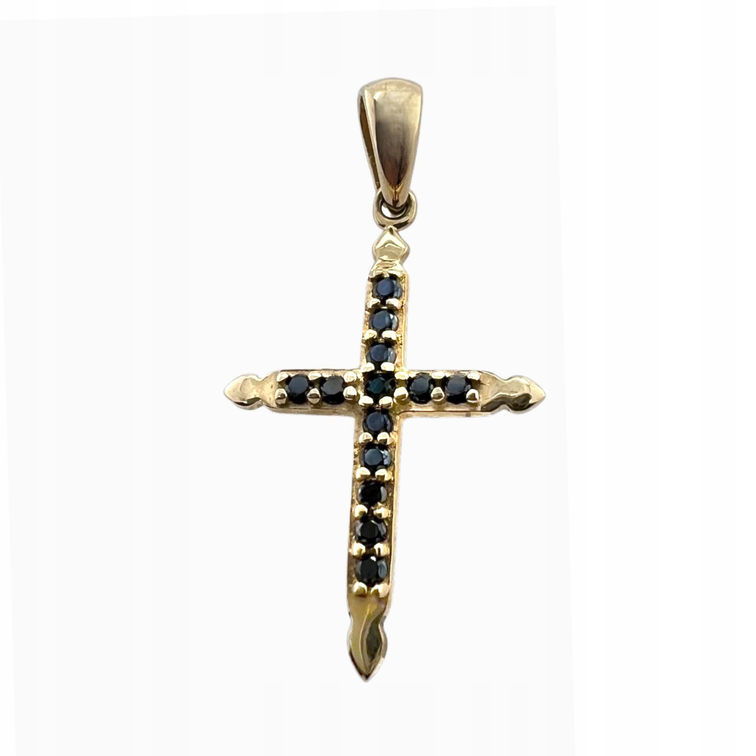 Klasický Přívěsek Zlatý Kříž Ryzost 585 Křížek S Černými Zirkony