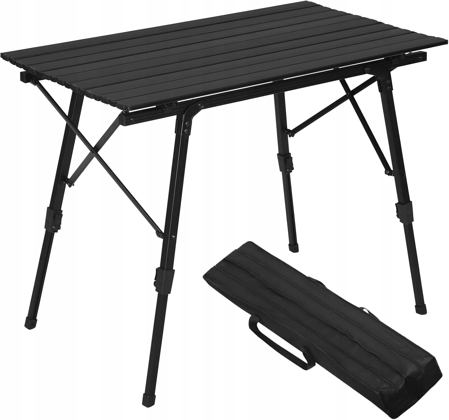 Stół Kempingowy Składany z aluminium Woltu czarny 90 x 52,2 x (45-72) cm