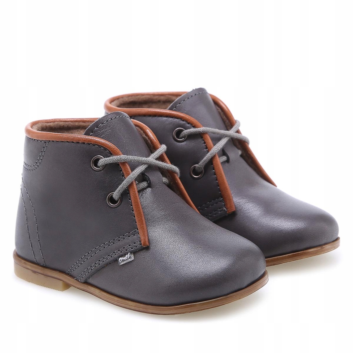 Emel Es 2195-72 Buty Roczki Skórzane Lico Wiosenne Obcas Thomasa Grafit 25