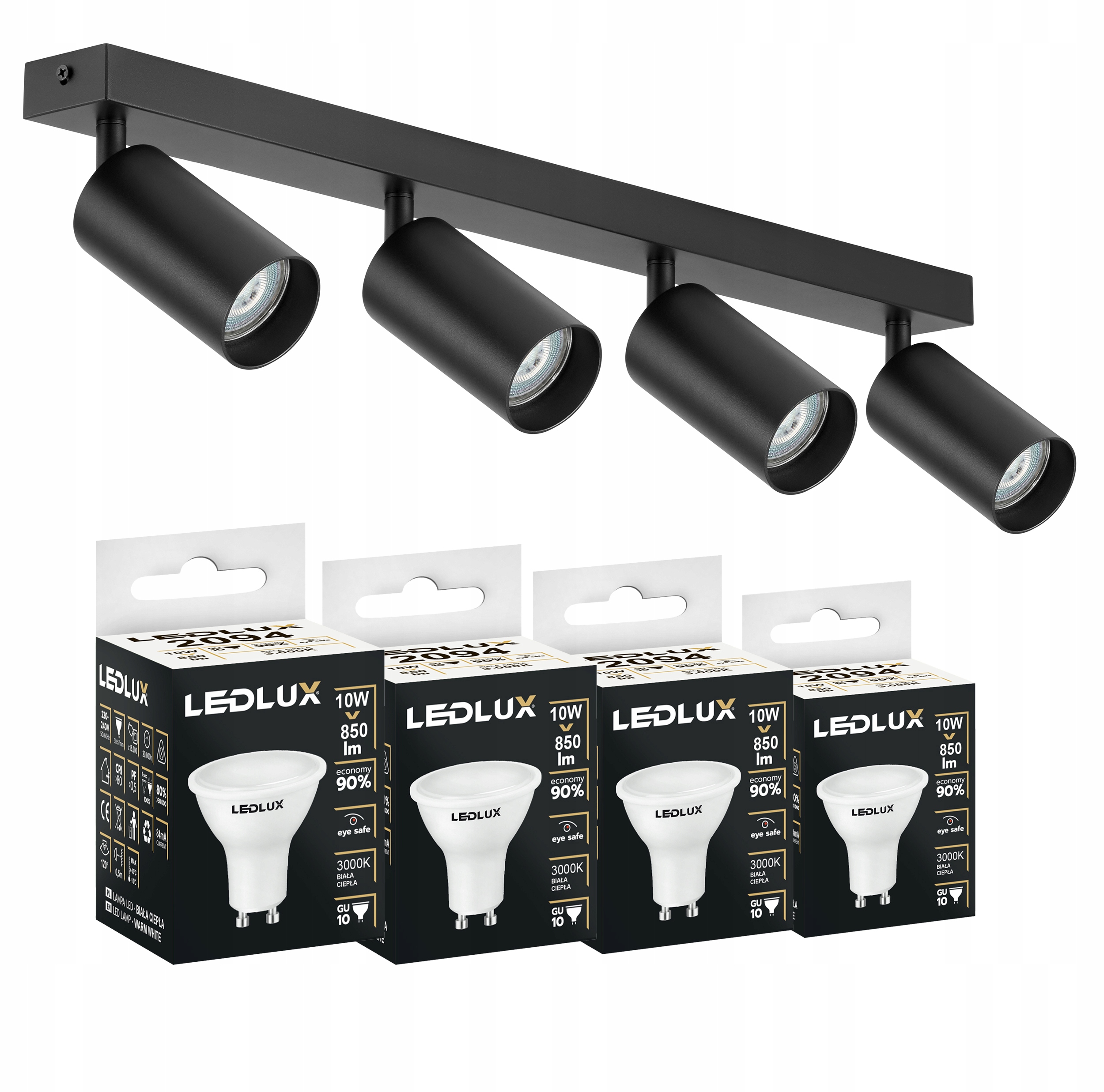 Set Stropní svítidlo kolejnice, halogenové svítidlo GU10 10W