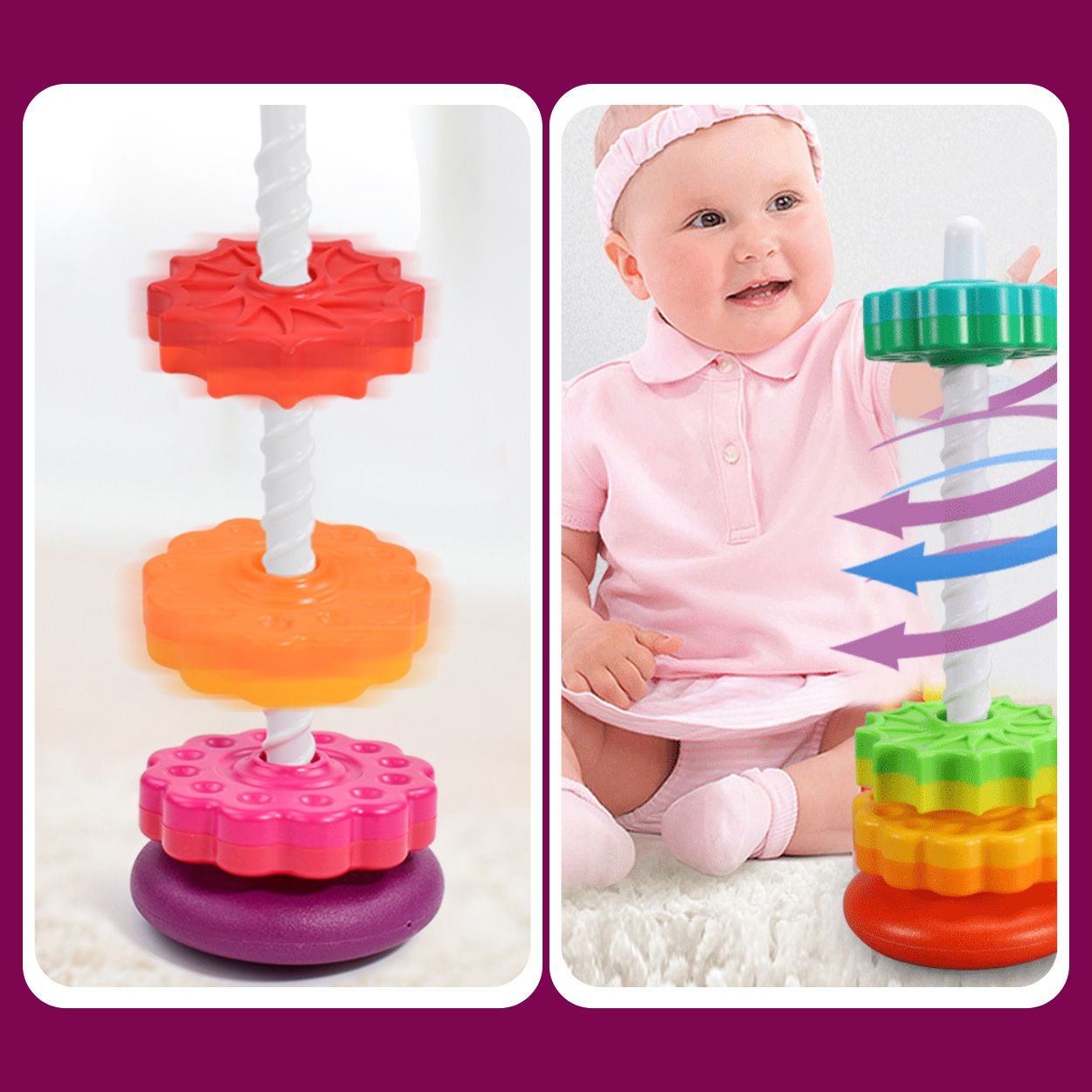 CSAVART TORONY OKTATÓ JÁTÉK SZIVÁRVÁNY PIRAMIS SPIRÁL GYEREKNAP Termék mélysége 15 cm