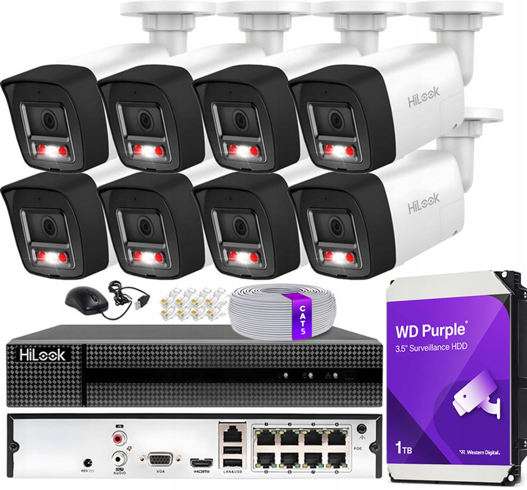 Sada na monitorovanie 4K 8 vonkajších kamier 8Mpx HiLook Hikvision Live Guard