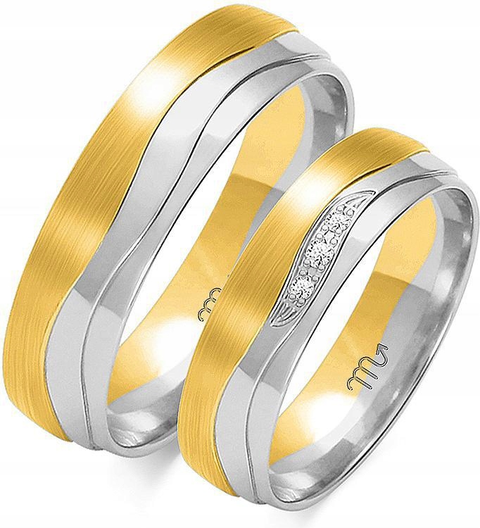 Zlaté moderní bílé snubní prsteny 585 r 20 21 22, elegantní model s gravírováním
