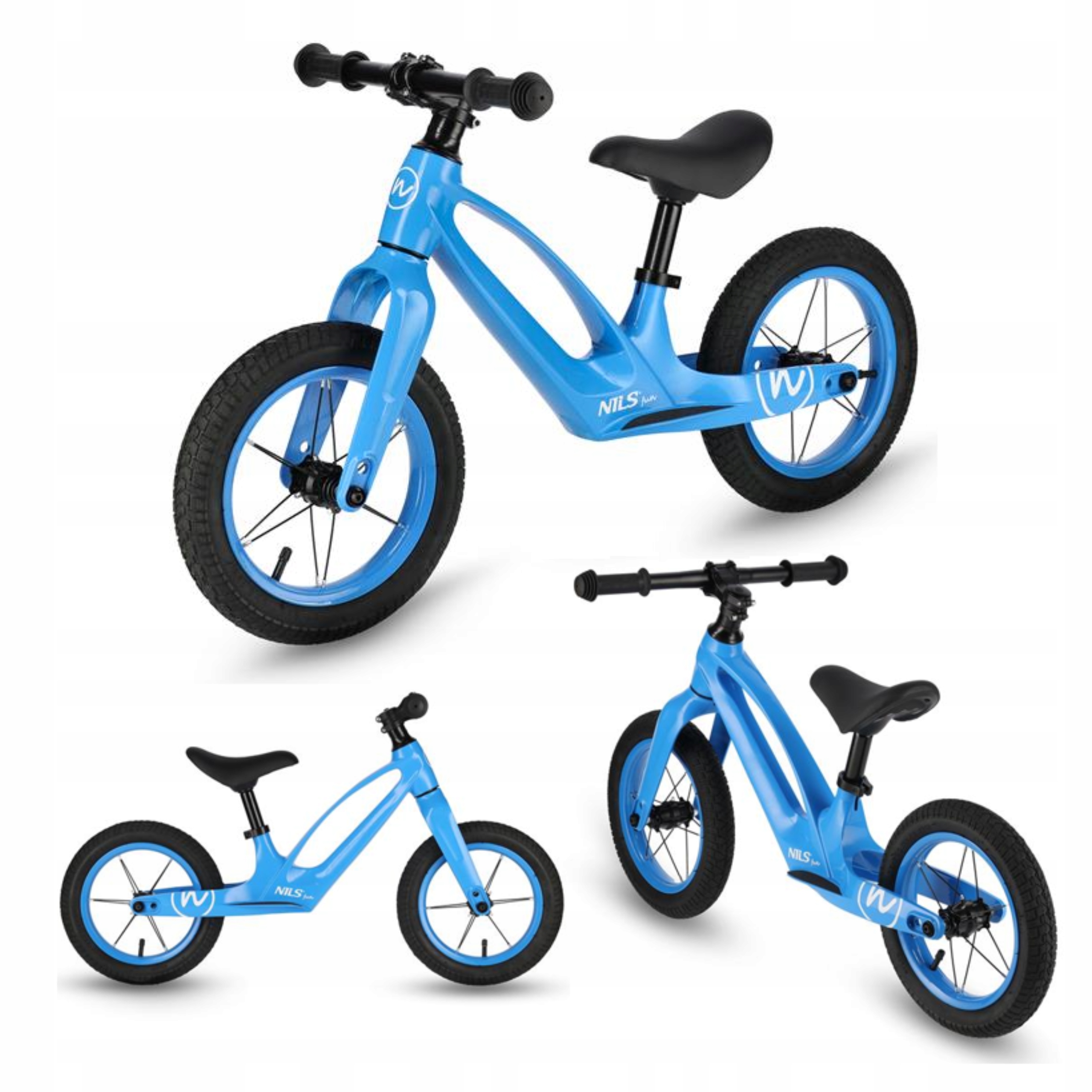 Niebieski rowerek biegowy dla dzieci dwukołowy Led Nils Fun RB901