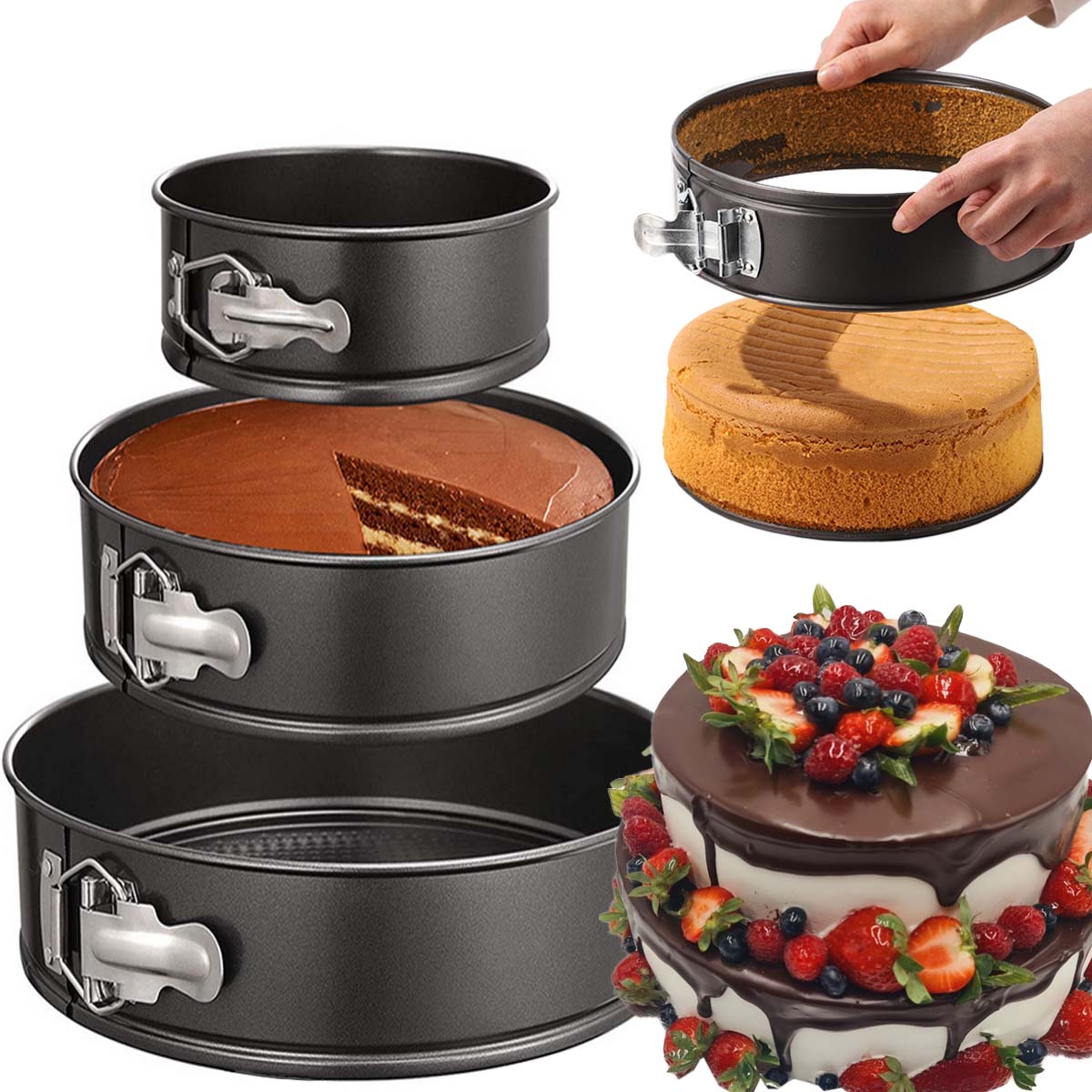 TORTOWNICA DO PIECZENIA CIASTA OKRĄGŁA BLACHA TORTÓW 3 SZT 24 / 26 / 28 CM