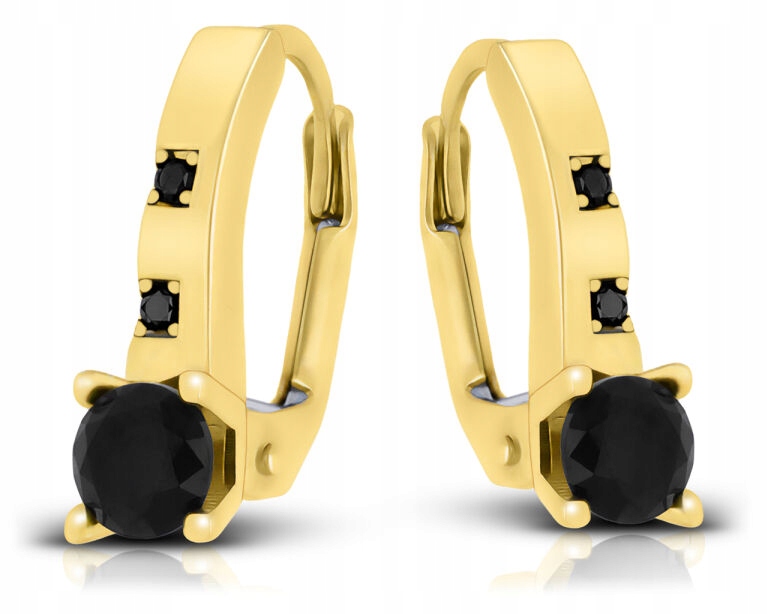 Náušnice Zlaté 585 Černé Závěsné Kameny Pro Ženy