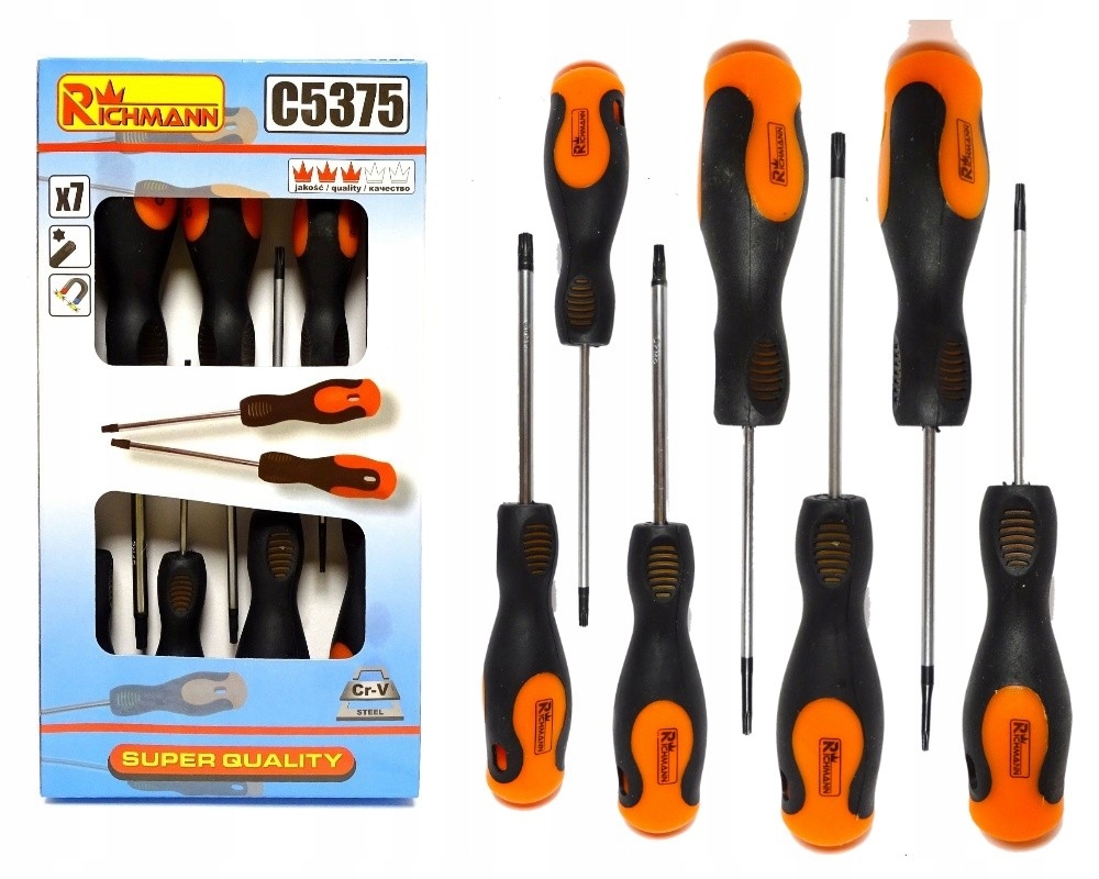 

Wkrętaki Torx T6-T30 Zestaw 7SZT Cr-mo Magnes