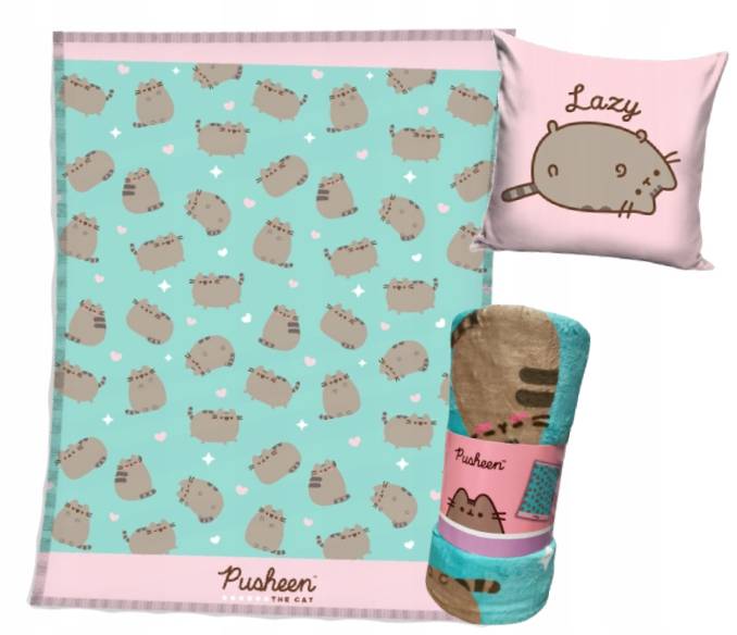 Duży Koc Pusheen Cat Narzuta 150x200 Pled Ciepły Miękki Poduszka Puszin