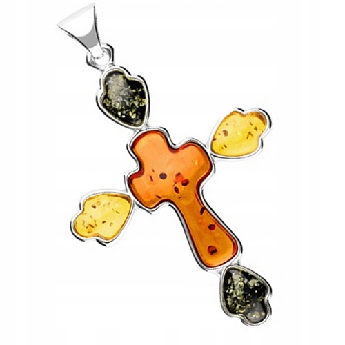 Stříbrný Kříž přívěsek ze Stříbra s originálním baltský jantar Přívěskem