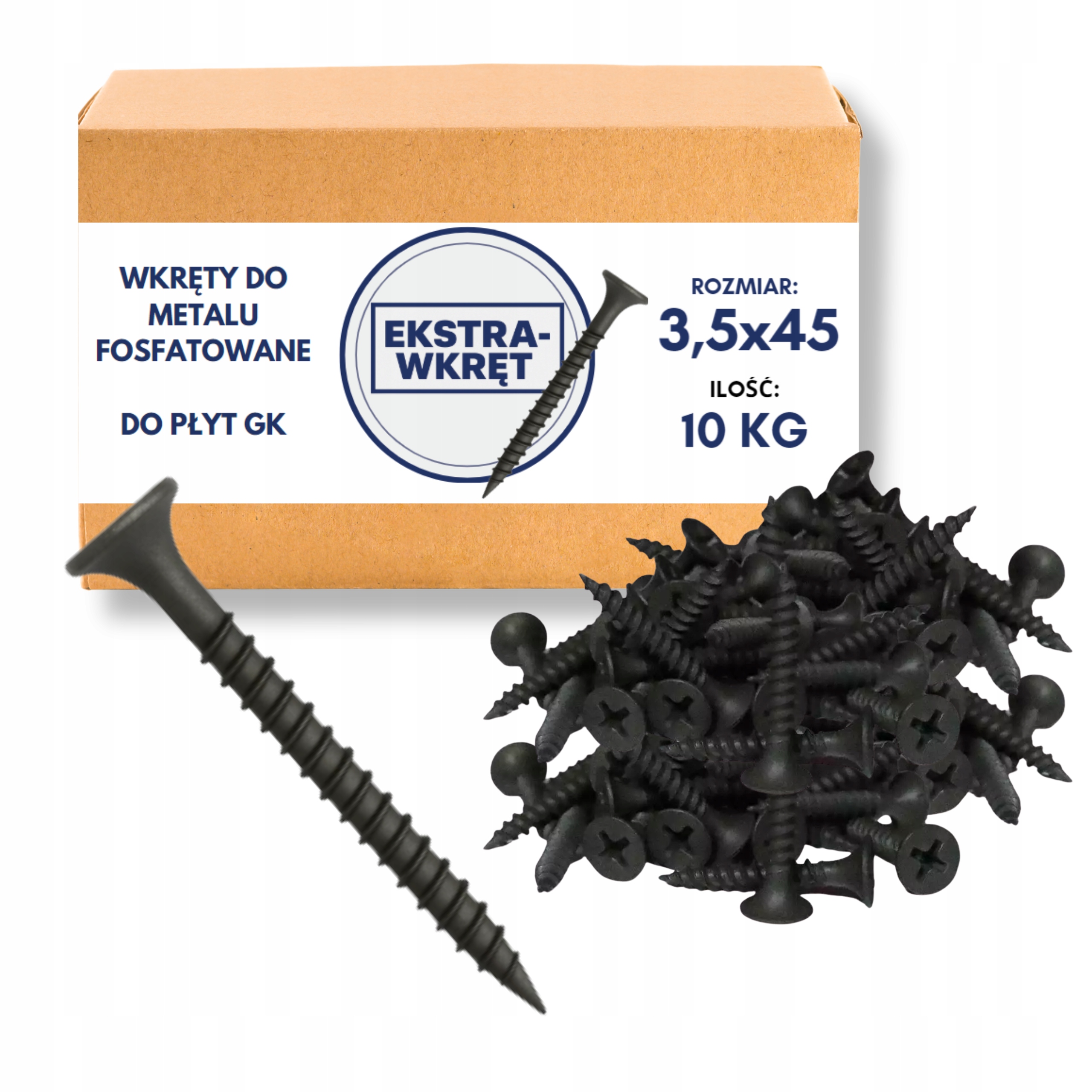 Černé vruty do kovu 3,5x45 mm fosfátované pro desky G-k 10 kg
