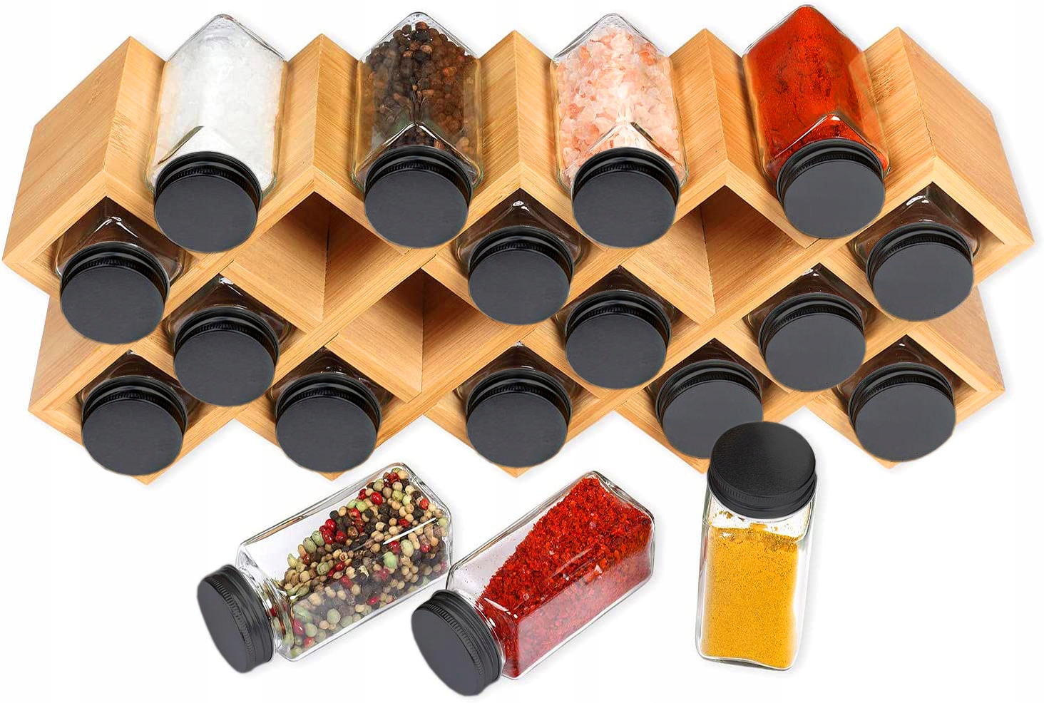 STOJAK NA PRZYPRAWY PRZYPRAWNIK ORGANIZER BAMBUSOWY DREWNIANY SŁOICZKI Rodzaj na przyprawy