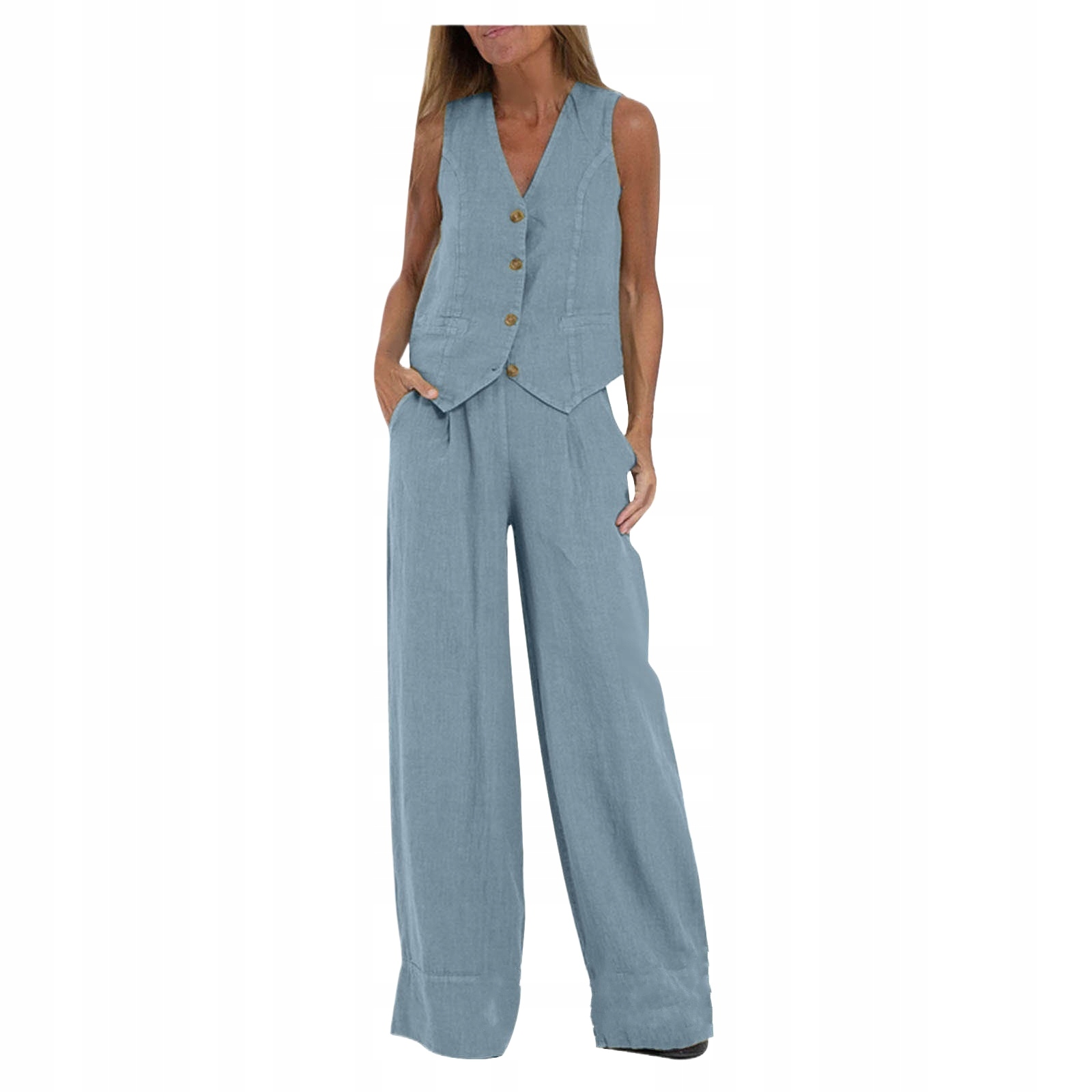 Letni Nowy Zestaw z Modnym Kamizelką i Długimi Spodniami Patchwork Model Modne i wszechstronne