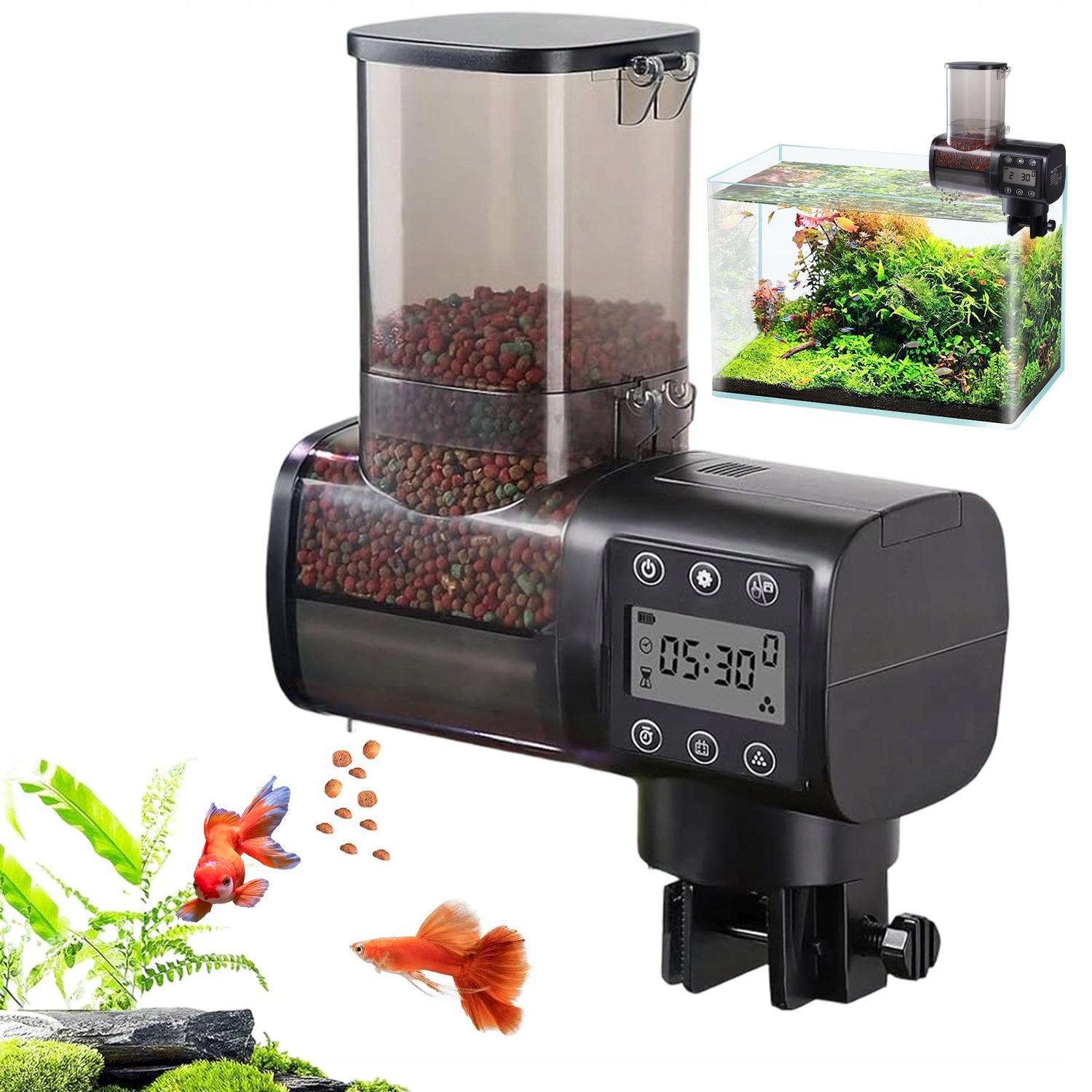 Levně Automatické krmítko pro ryby 500 ml s LCD displejem pro víkendový pobyt
