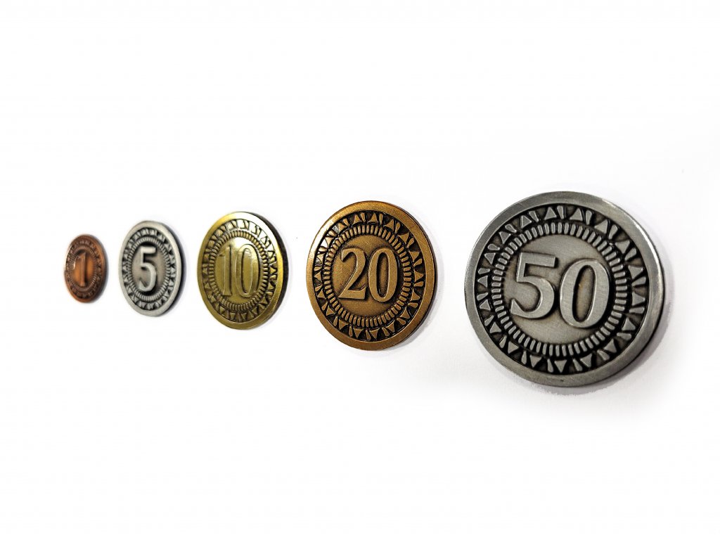 ZESTAW 5 KLASYCZNYCH UNIWERSALNYCH METALOWYCH MONET LARP RPG