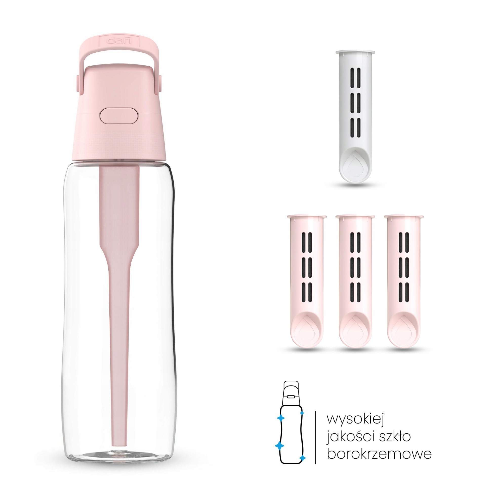 Skleněná Lahvička Dafi Glass 0,6 Baby Pink 4x Filtr