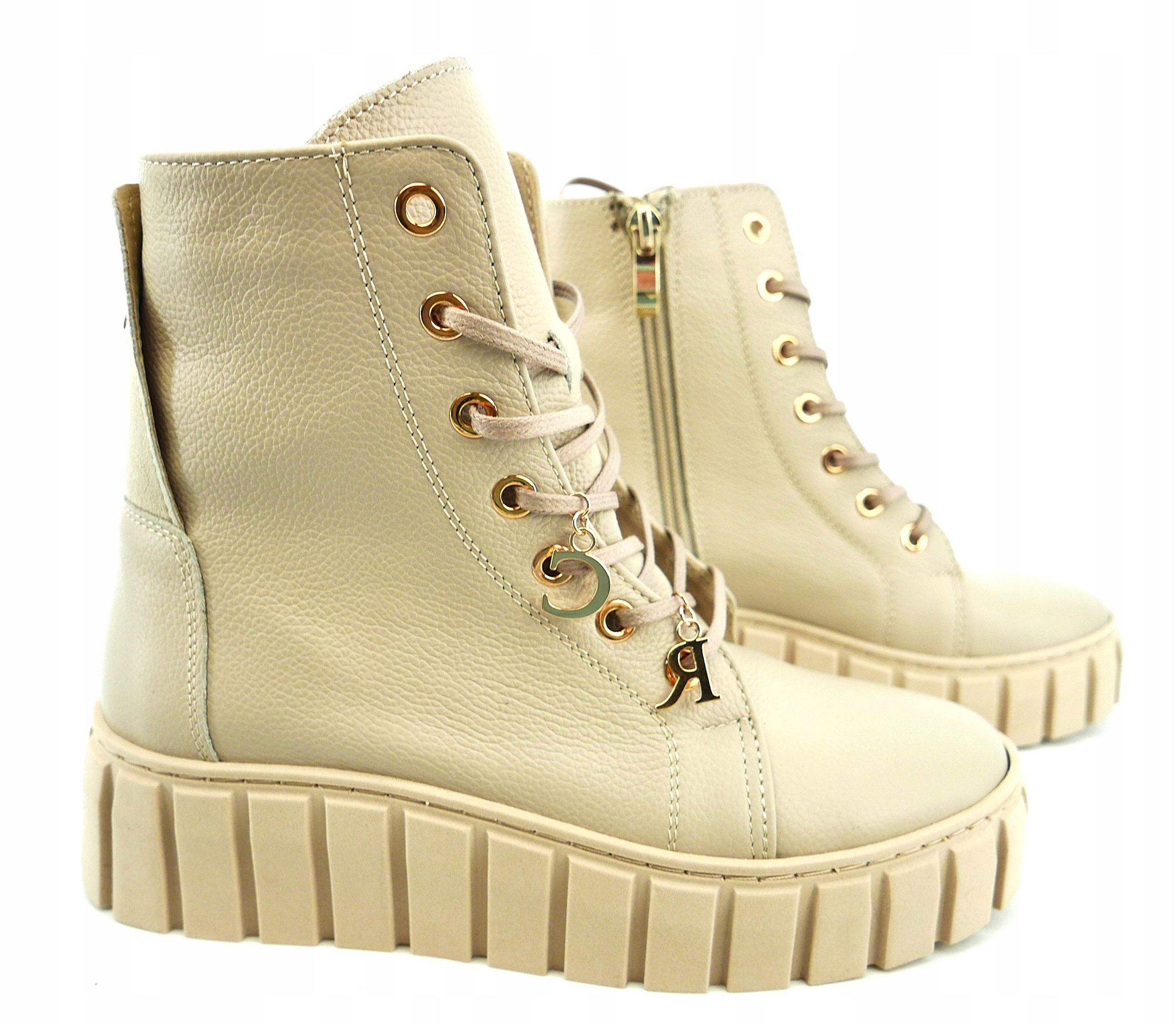 Amparo Preston Béžové Kotníkové Boty Trapery Přírodní Hrášková Kůže R38