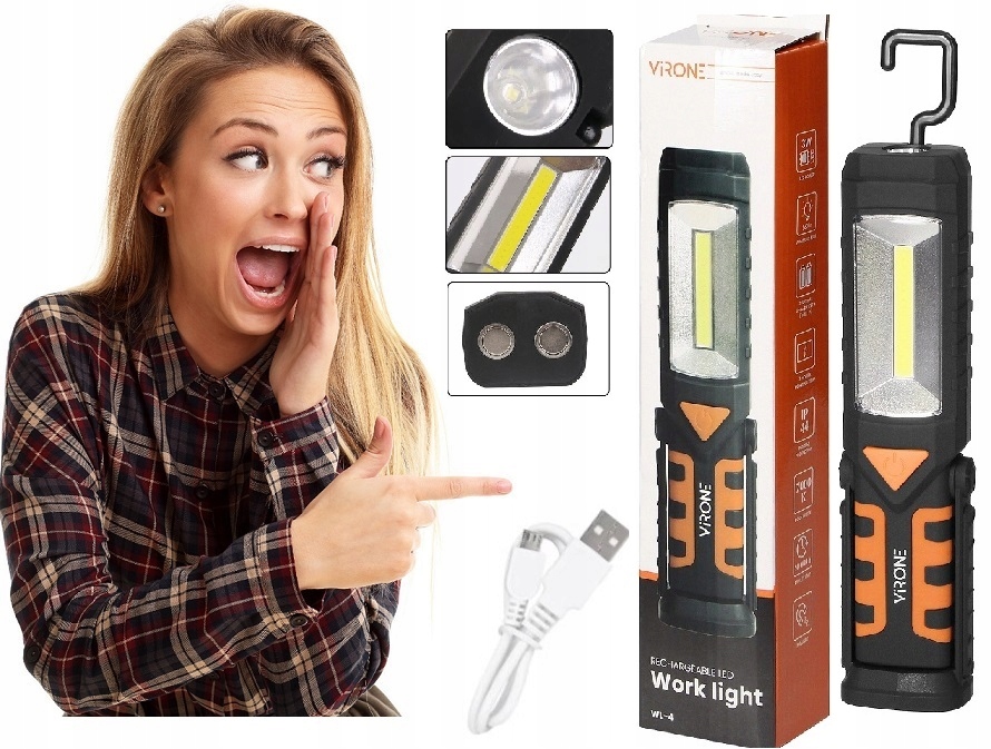 

Latarka Led Akumulatorowa 3W1 Hak Magnes Usb