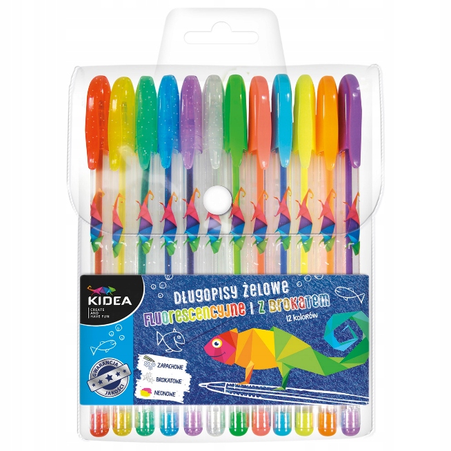 

Długopisy żelowe (fluo+brokatowe) Kidea