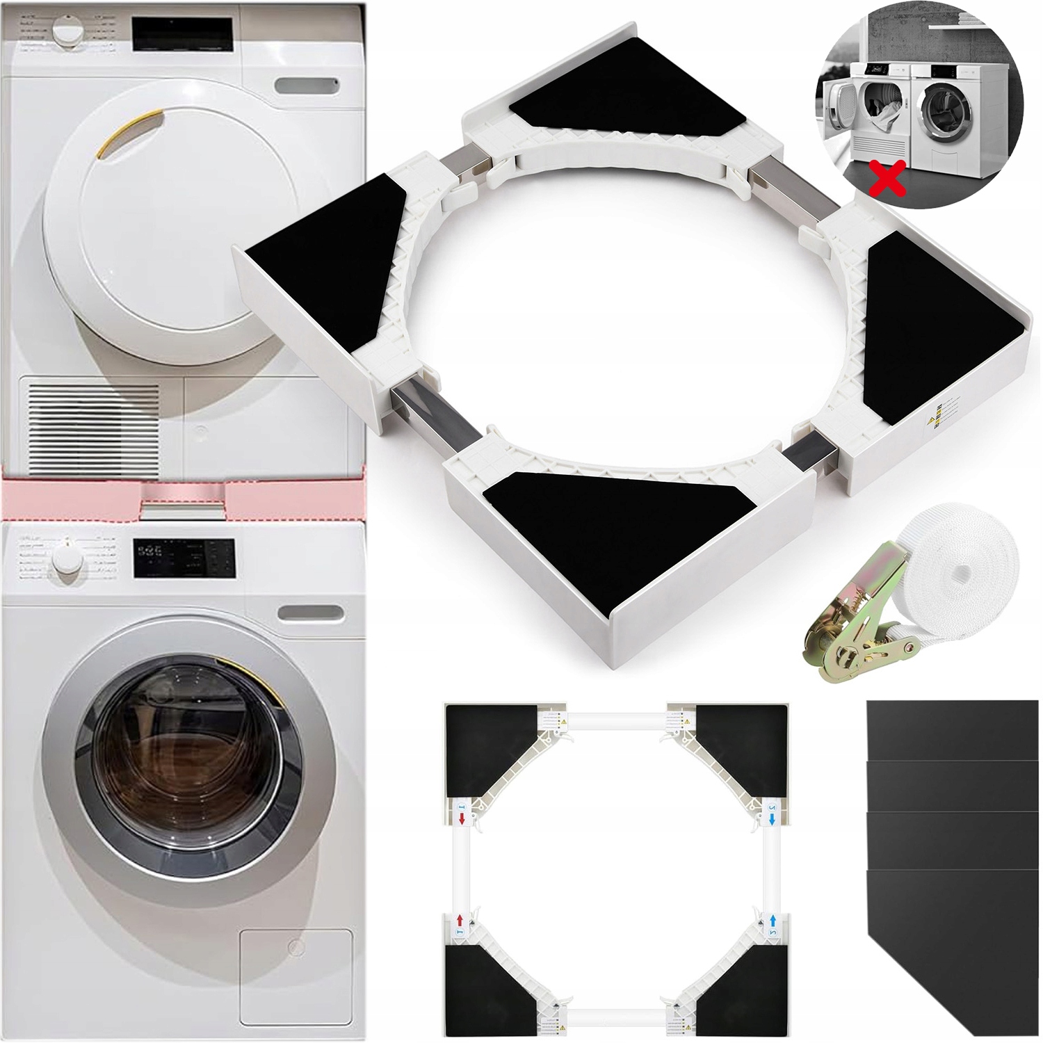Łącznik Pralki Suszarki Uniwersalny Szerokość 46-66CM Antywibracyjna Trwały