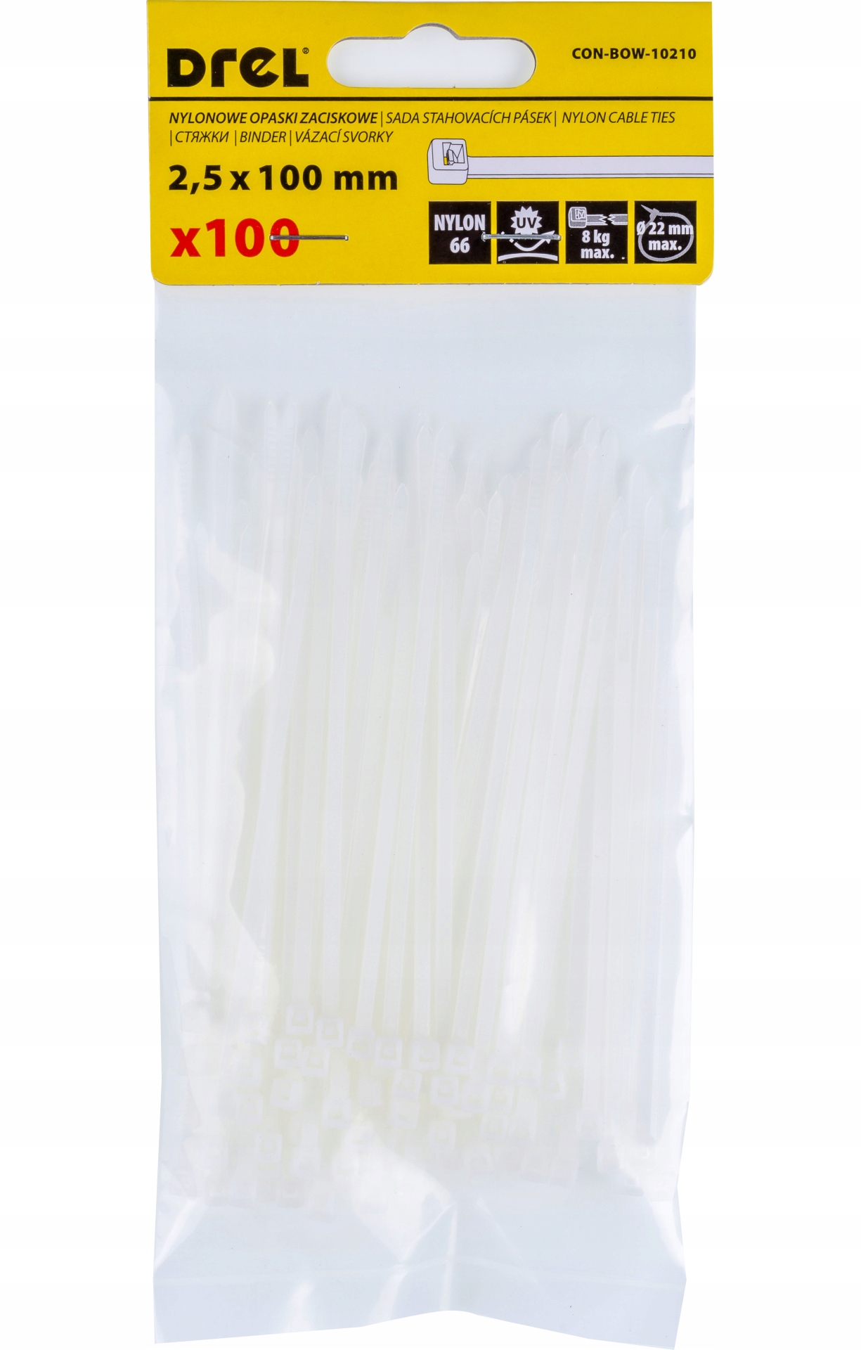 Opaski zaciskowe 2.5x100 mm nylon białe 100 szt trytytki Drel