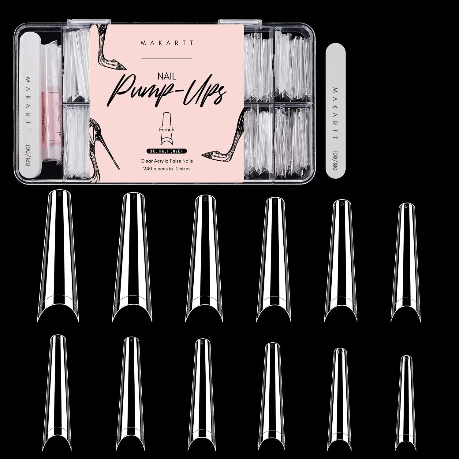 240x Průhledné Umělé Tipy French 12 Velikostí Sada Na Nehty