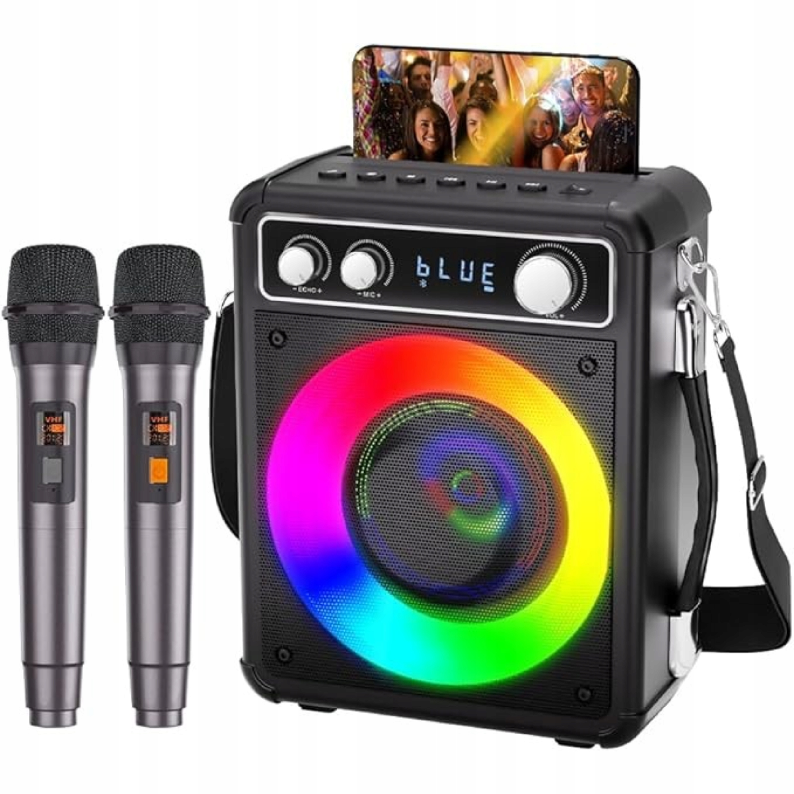 Karaoke stroj 2 bezdrátové mikrofony Bluetooth reproduktor Párty